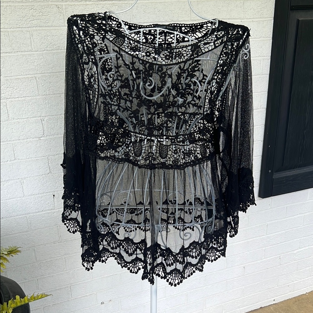 Black Lace Tunic Top